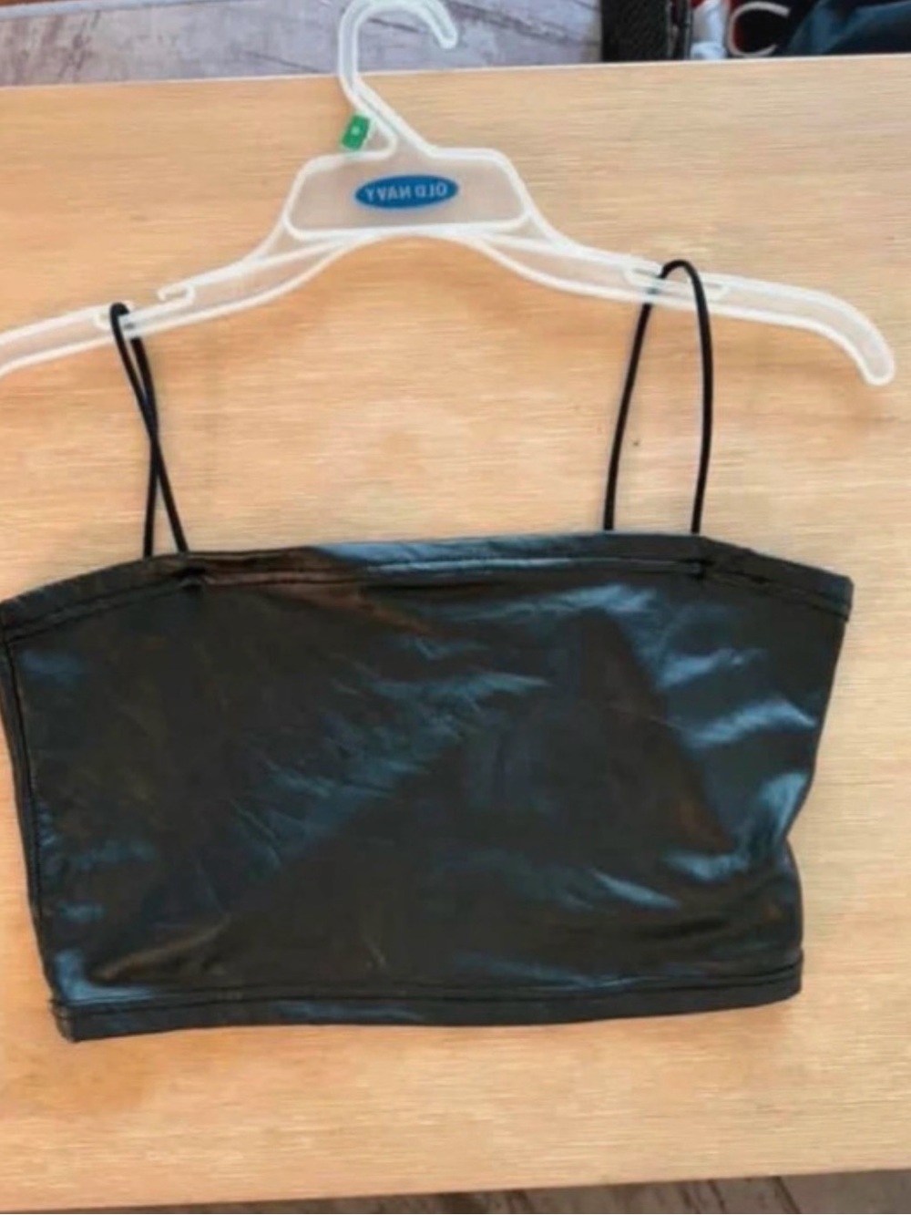 Black Faux Leather Cropped Cami Top